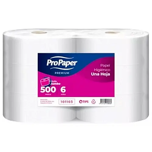 [PAPHIGJUM010] Papel higiénico jumbo ProPaper una hoja pack 6x500 m.webp