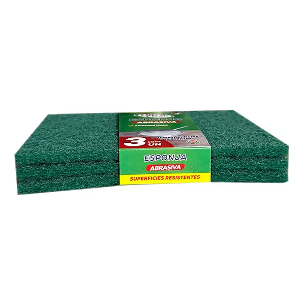 Esponja abrasiva verde 15x10x0.8 cm pack 3 uds. ULTRA CLEAN EMBALAJE x 80 packs.