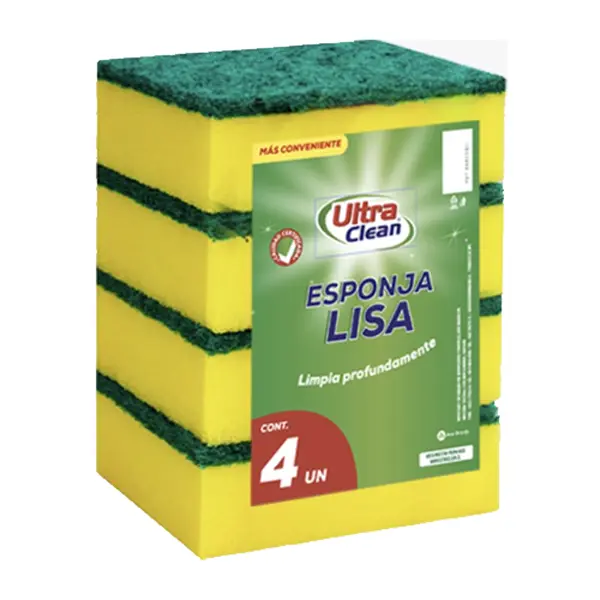 Esponja amarilla verde lisa pack 4 uds. ULTRA CLEAN EMBALAJE x 30 packs.