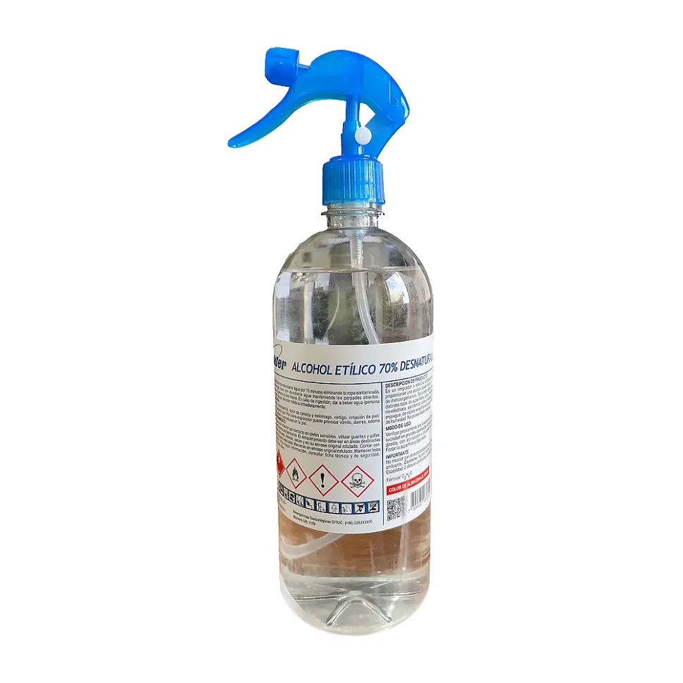 [LIQALCALC011] Alcohol etilico desnaturalizado al 70% con gatillo 1 litro WINKLER (botella / caja 20 botellas)