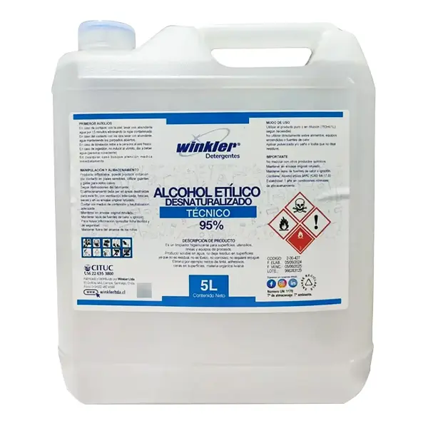 Alcohol etilico al 95% desnaturalizado 5 litros WINKLER 