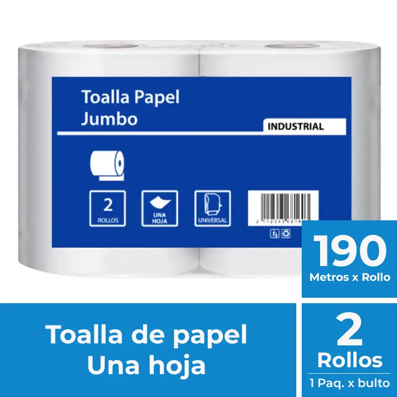Toalla de papel una hoja jumbo XXL pack 2x190 m