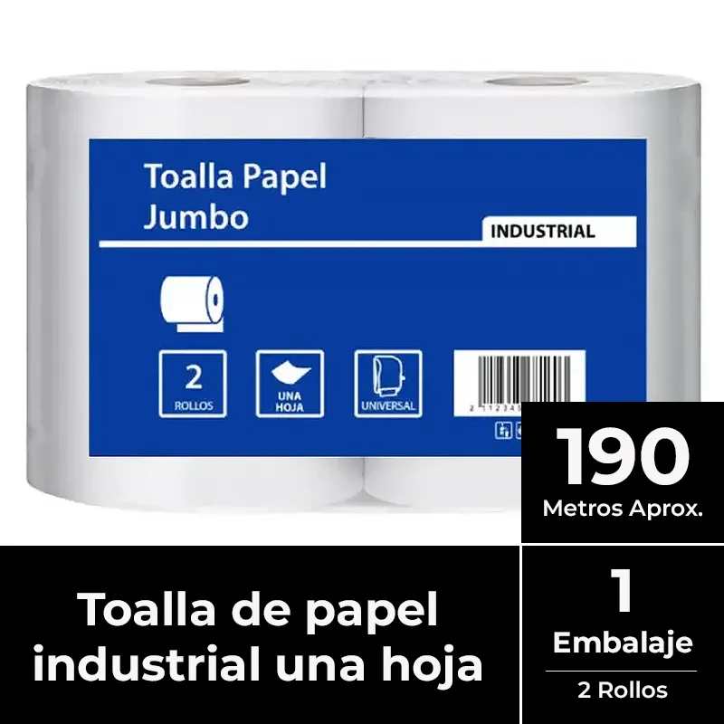Toalla de papel una hoja jumbo XXL pack 2x190 m