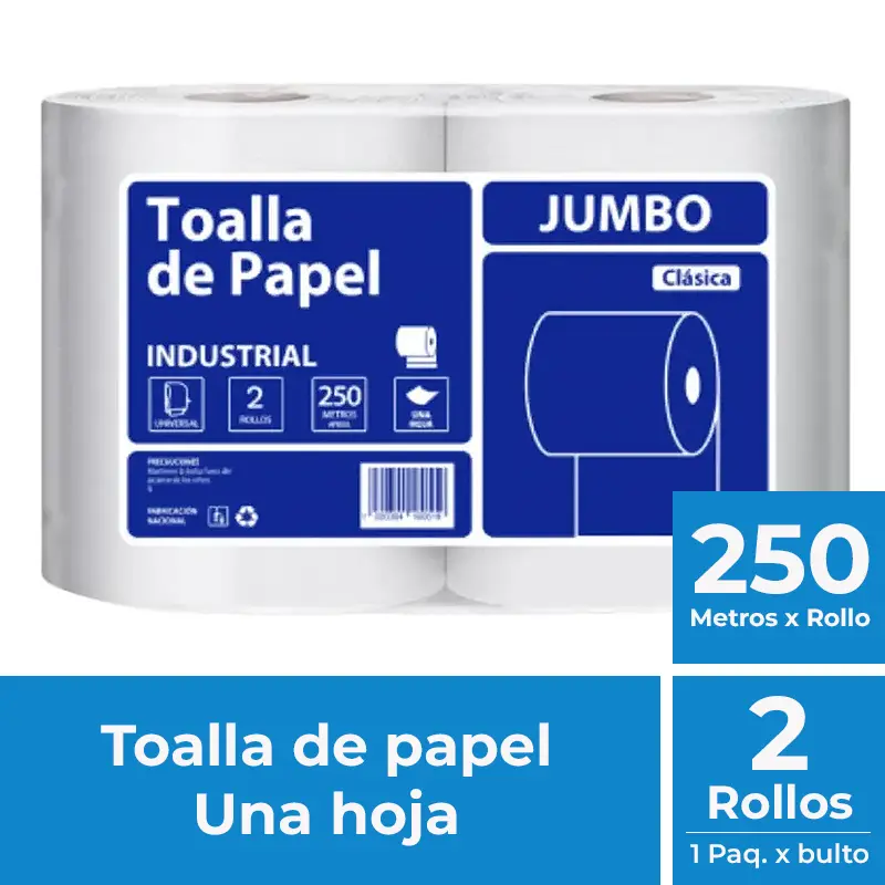 [PAPTOAJUM055] Toalla de papel una hoja jumbo pack 2x250 m
