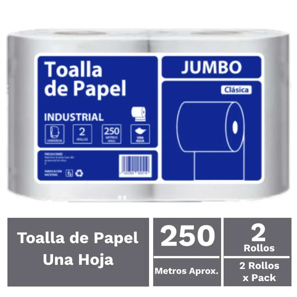 Toalla de papel una hoja jumbo pack 2x250 m