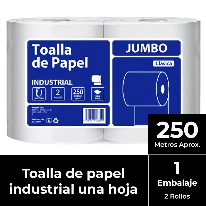 Toalla de papel una hoja jumbo pack 2x250 m