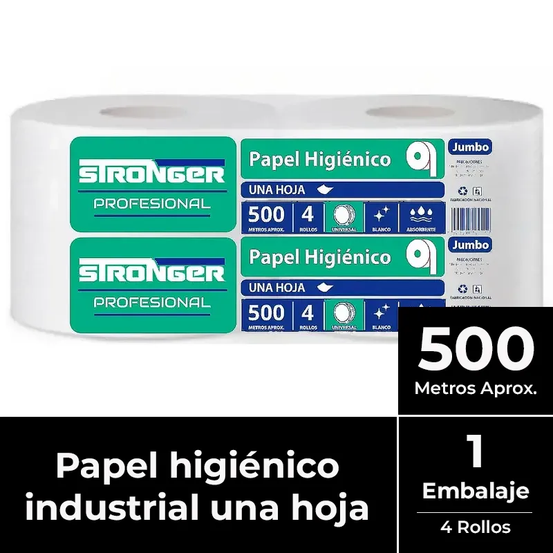 [PAPHIGJUM050] Papel higiénico jumbo una hoja pack 4x500 m STRONGER
