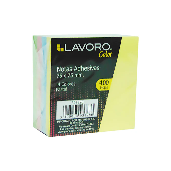 Nota adhesiva 4 colores pastel 75 x 75 mm 400 hojas LAVORO