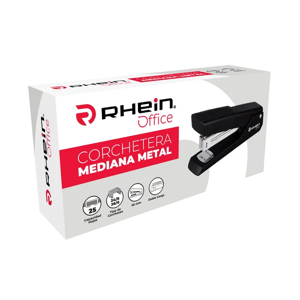 [CORCHET005] Corchetera mediana metal negra para 25 hojas RHEIN