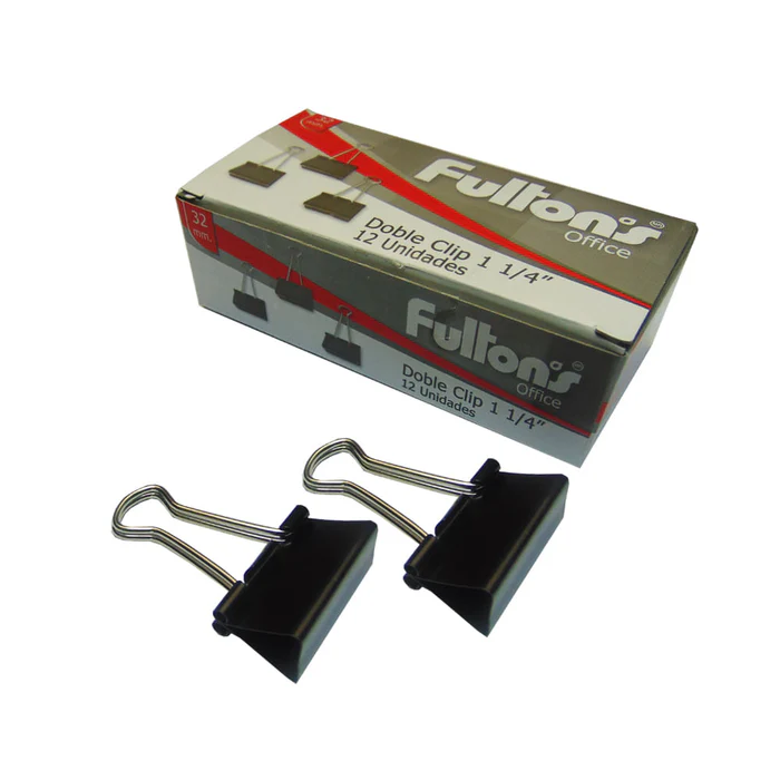 Clip doble negro 32 mm metalico caja 12 uds. FULTONS