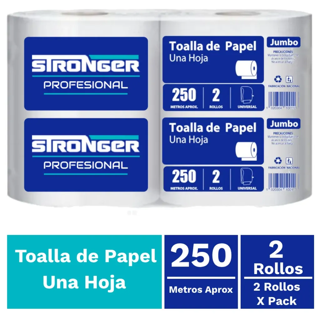 [PAPTOAJUM050] Toalla de papel una hoja pack 2x250 m STRONGER
