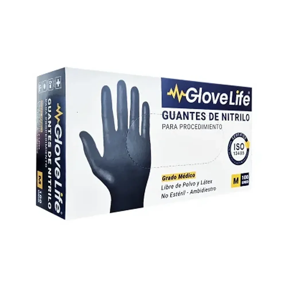 [GUAASENEG092] Guante de nitrilo negro sin polvo pack 100 uds.  GLOVELIFE (S)