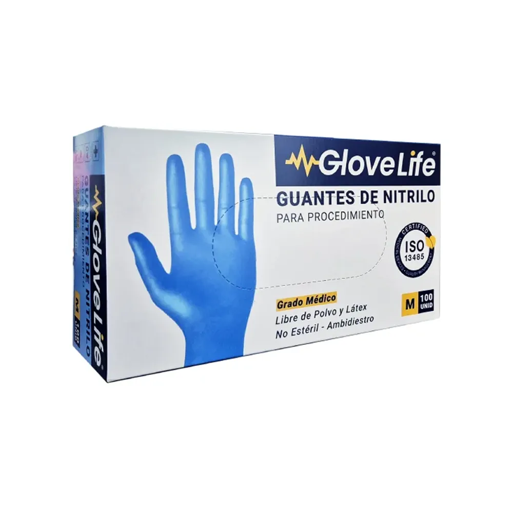 Guante de nitrilo celeste sin polvo pack 100 uds. GLOVELIFE