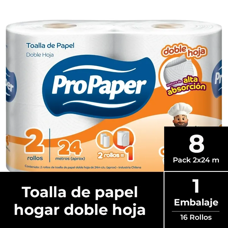 [PAPTOADH011] Toalla de papel doble hoja Propaper MANGA 8 pack 2x24 m