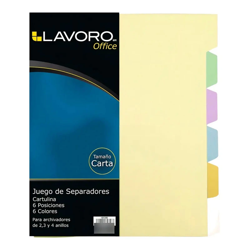 [ARCHIVA007] Separador carta 6 divisiones 6 colores LAVORO