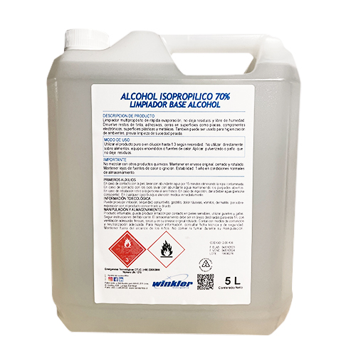 Alcohol isopropilico al 70% 5 litros WINKLER (bidón / caja 4 bidones)