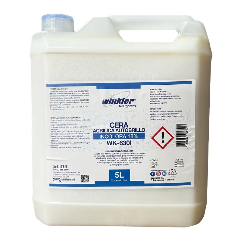 Cera acrilica autobrillo incolora al 18% 5 litros WINKLER WK-630