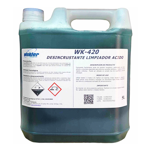 Desincrustante ácido 5 litros WK-420 WINKLER (bidón / caja 4 bidones)