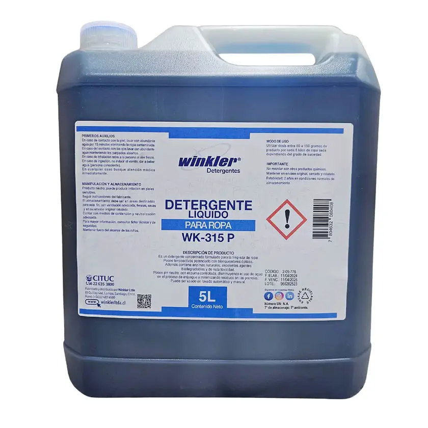 Detergente ropa enzimático 5 litros WK-315 Plus WINKLER (bidón / caja 4 bidones)