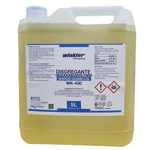 Disgregante desodorizante baños químicos 5 litros WK-430 WINKLER (bidón / caja 4 bidones)