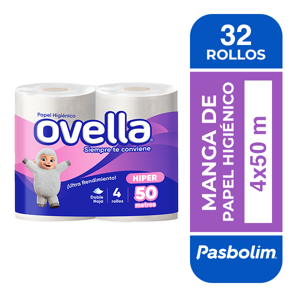 [PAPHIGDH015] Papel higiénico doble hoja MANGA 8 pack 4x50 m OVELLA