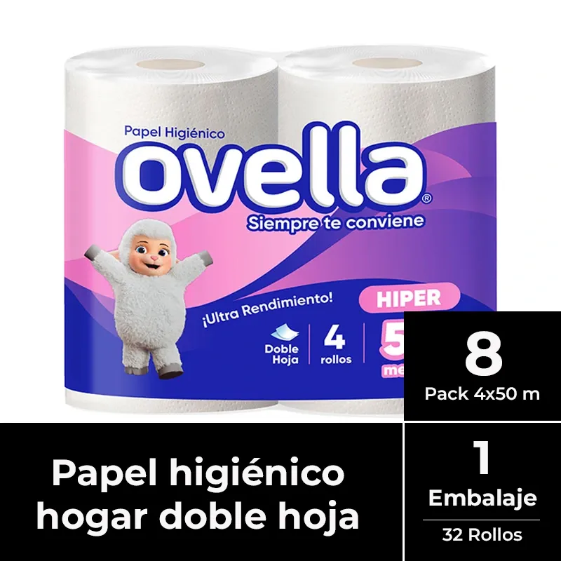 [PAPHIGDH015] Papel higiénico doble hoja MANGA 8 pack 4x50 m OVELLA