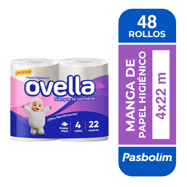 Papel higiénico doble hoja Ovella MANGA 12 pack 4x22 m