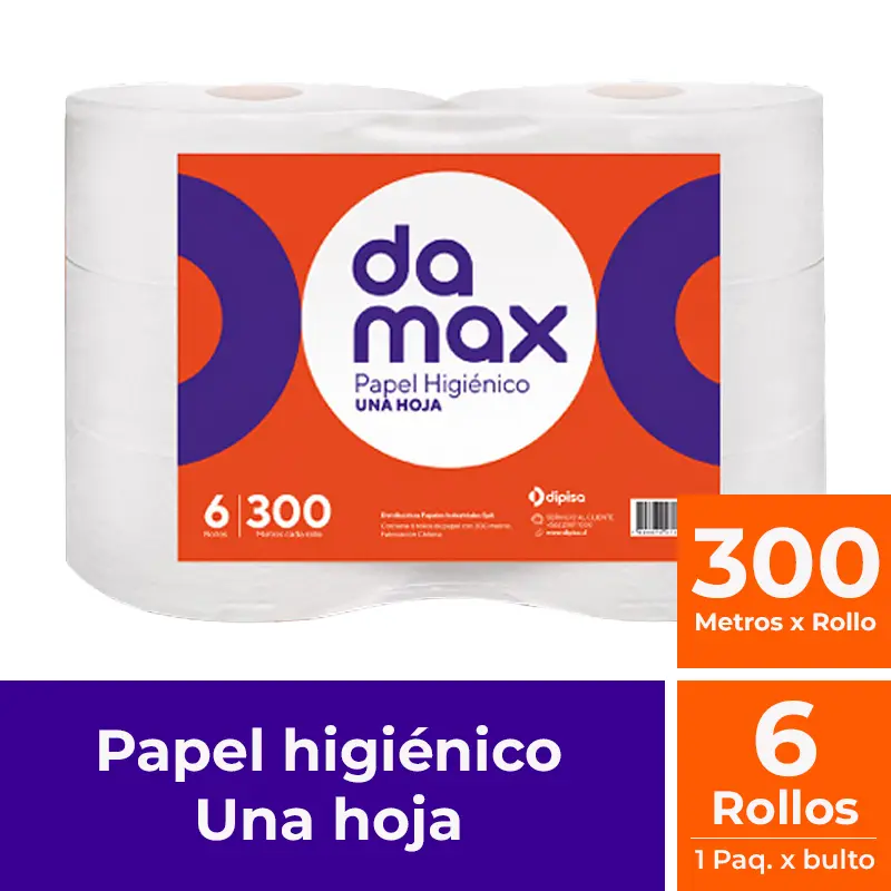 [PAPHIGJUM030] Papel higiénico jumbo una hoja pack 6x300 m DAMAX