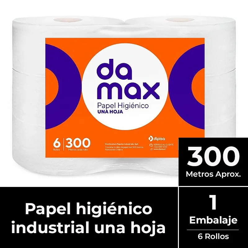 [PAPHIGJUM030] Papel higiénico jumbo una hoja pack 6x300 m DAMAX