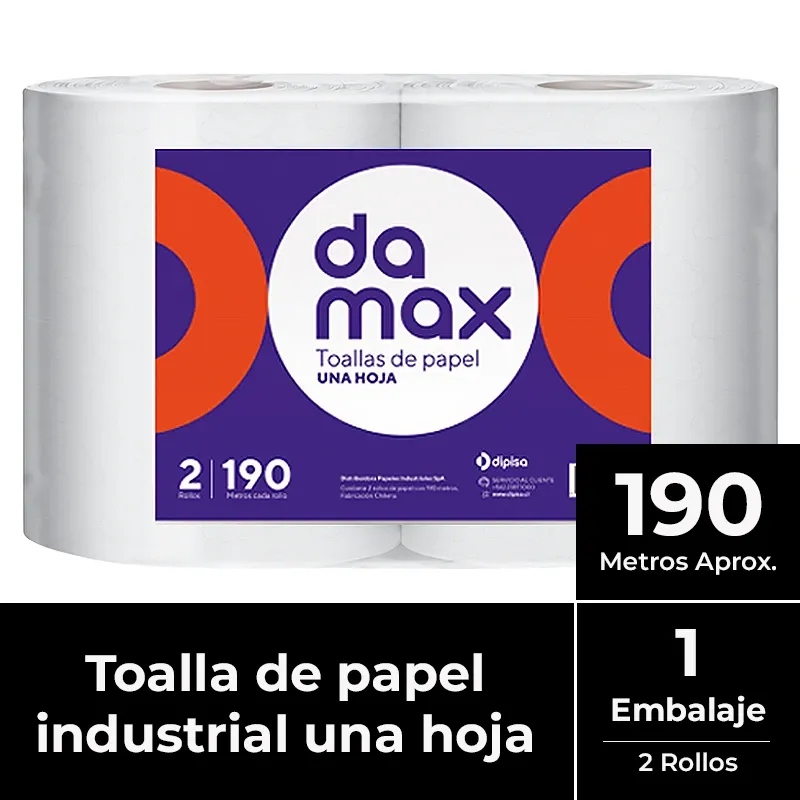 [PAPTOAJUM040] Toalla de papel una hoja pack 2x190 m DAMAX