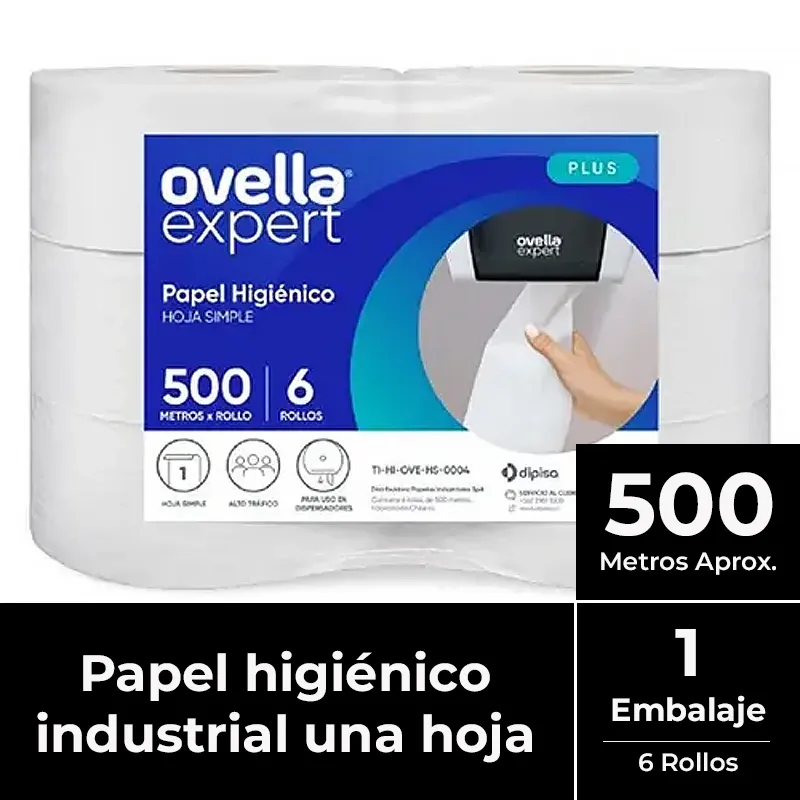 [PAPHIGJUM015] Papel higiénico jumbo una hoja pack 6x500 m OVELLA