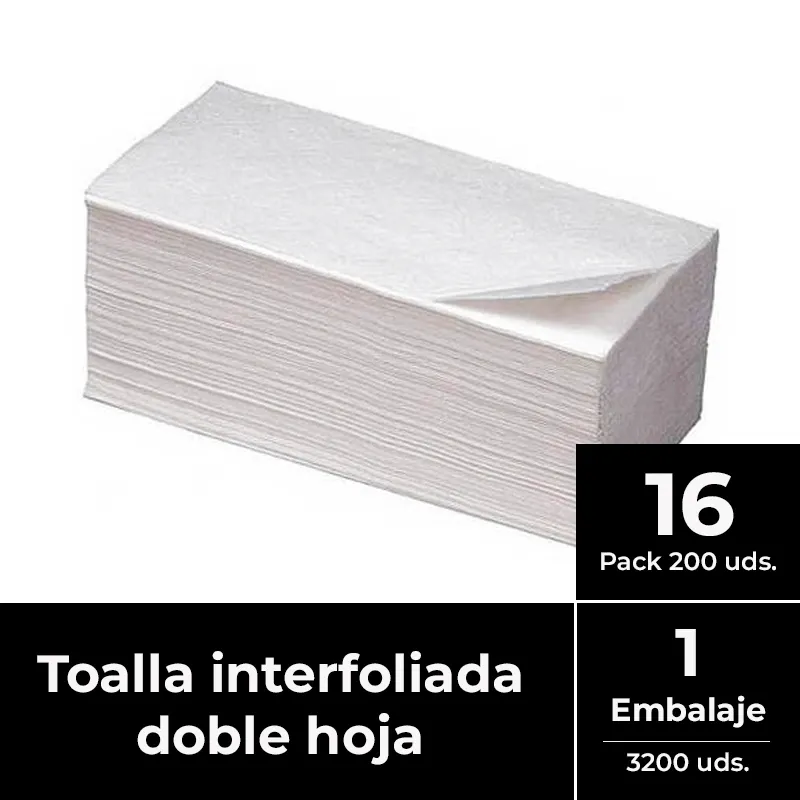 [PAPINTDOB010] Toalla interfoliada doble hoja ProPaper 21x22 cm EMBALAJE 16x200 uds.