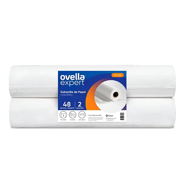 Sabanilla desechable de papel Ovella una hoja pack 2x48 m