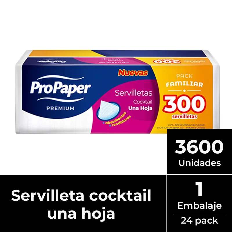 [PAPSERCOC010] Servilleta cocktail 24x24 cm EMBALAJE 3600 uds. PROPAPER