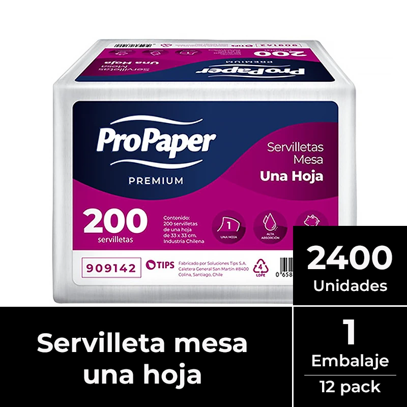 [PAPSERCOC020] Servilleta mesa 33x33 cm EMBALAJE 2400 uds. PROPAPER