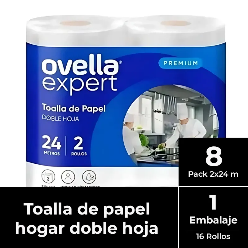 Toalla de papel doble hoja Ovella MANGA 8 pack 2x24 m