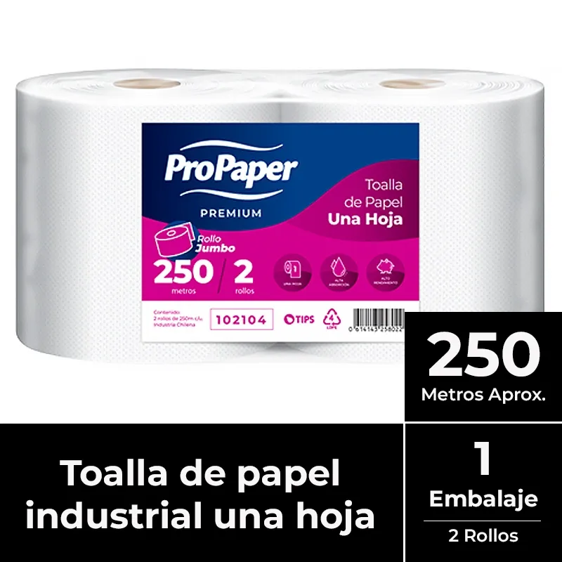 Toalla de papel una hoja pack 2x250 m PROPAPER