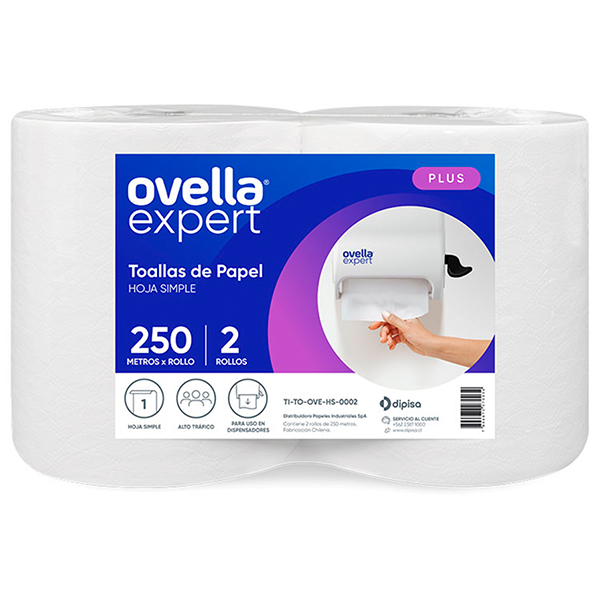 Toalla de papel una hoja Ovella pack 2x250 m