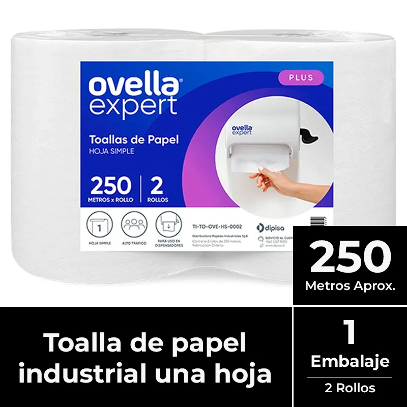 [PAPTOAJUM020] Toalla de papel una hoja pack 2x250 m OVELLA