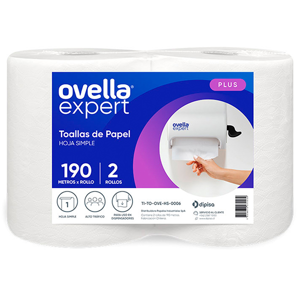 Toalla de papel una hoja Ovella pack 2x190 m
