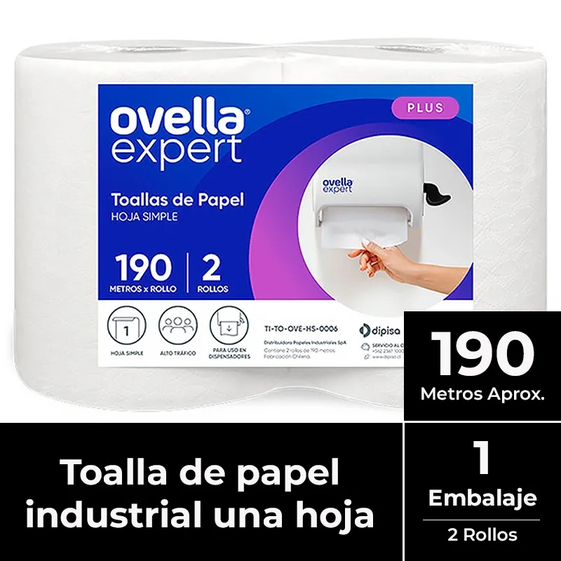 [PAPTOAJUM025] Toalla de papel una hoja pack 2x190 m OVELLA