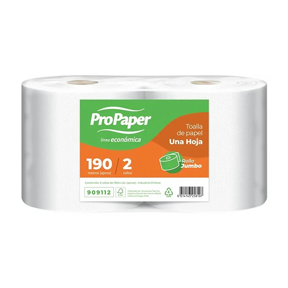 [PAPTOAJUM015] Toalla de papel una hoja pack 2x190 m PROPAPER
