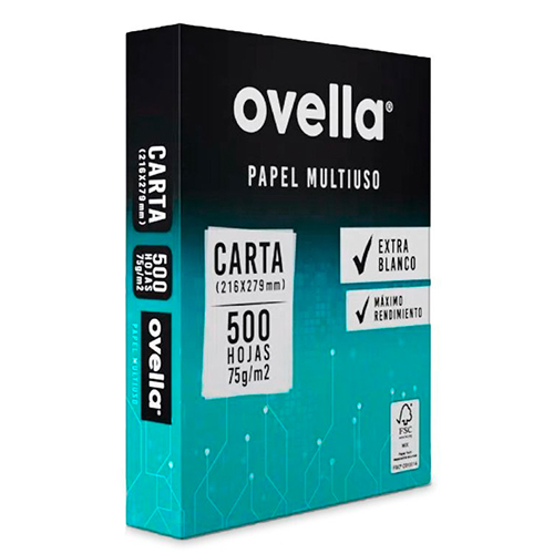 [RESMCART005] Resma de papel fotocopia tamaño carta 500 hojas OVELLA