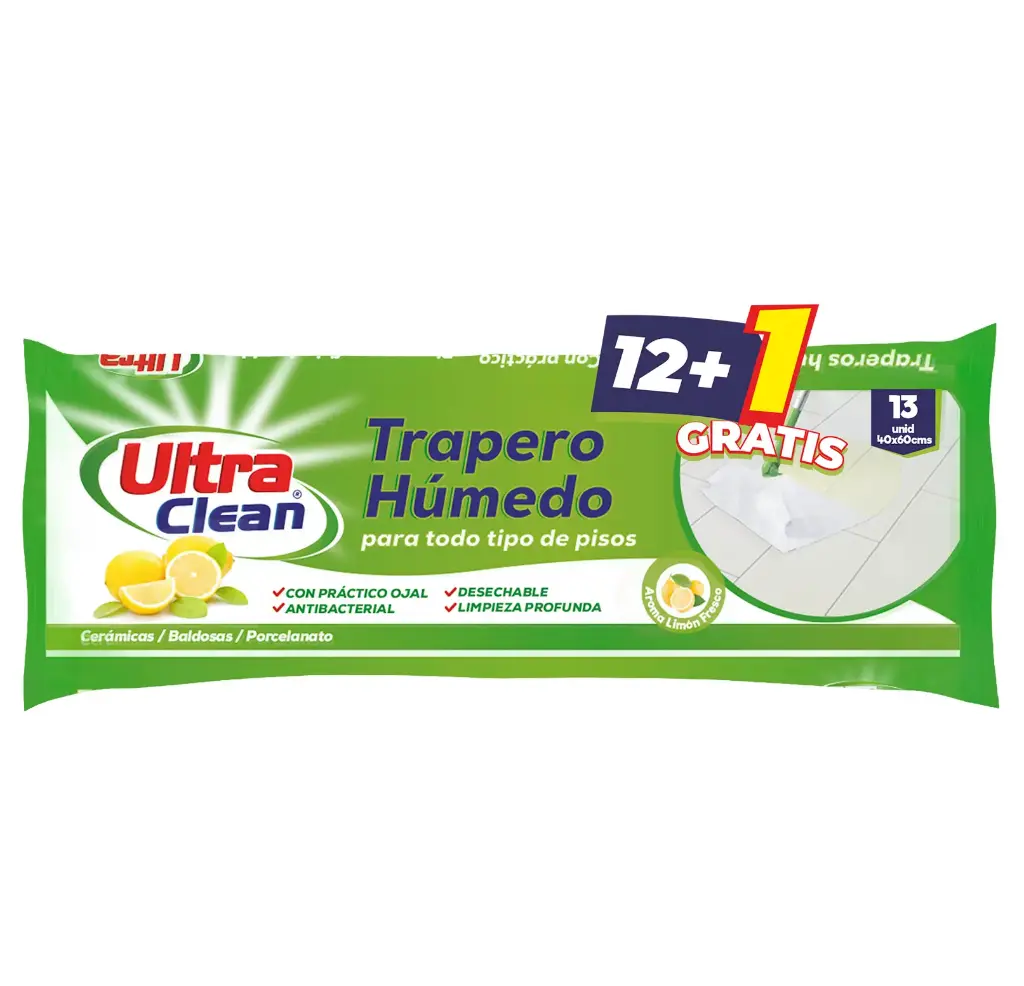 [ARTESAVAR311] Trapero húmedo multisuperficie 40x60 cm pack 13 uds. ULTRA CLEAN (Limón)