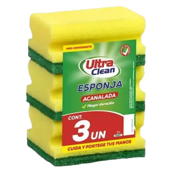 [ARTASEVAR026] Esponja acanalada amarilla verde pack 3 uds.  ULTRA CLEAN 