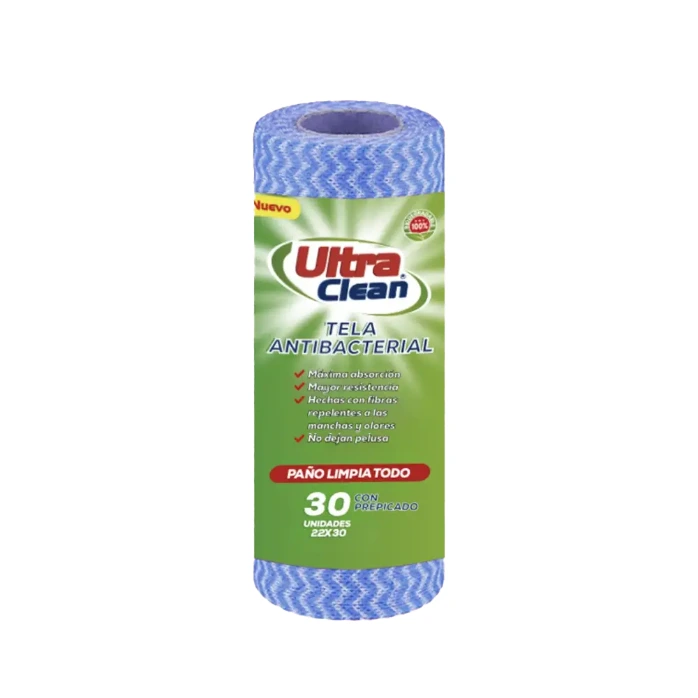 [TELANTIBAC1040] Paño de tela antibacterial 20x30 cm rollo prepicado 30 uds. ULTRA CLEAN