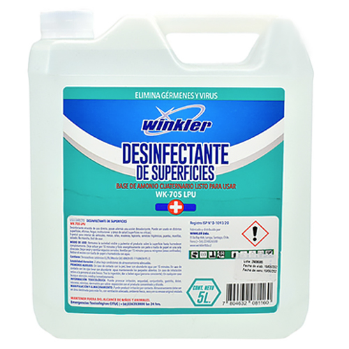 Desinfectante de superficies cuaternario 5 litros EMBALAJE x 4 uds. WK-705 LPU WINKLER