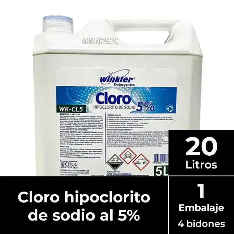 [LIQCLOHIP011] Cloro al 5% hipoclorito sodio 5 litros EMBALAJE x 4 uds. WK-CL5 WINKLER