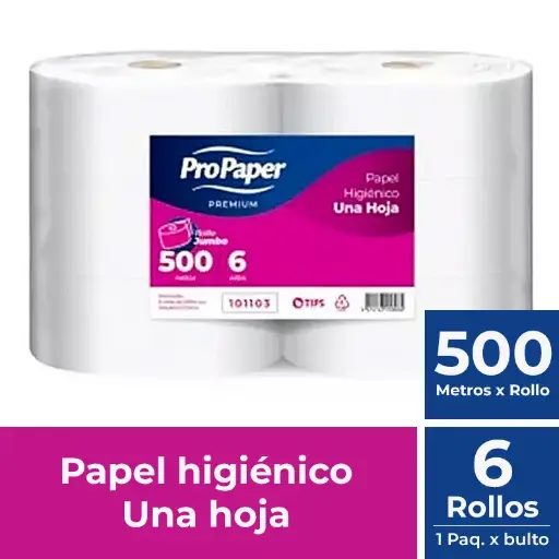 [PAPHIGJUM010] Papel higiénico jumbo ProPaper una hoja pack 6x500 m