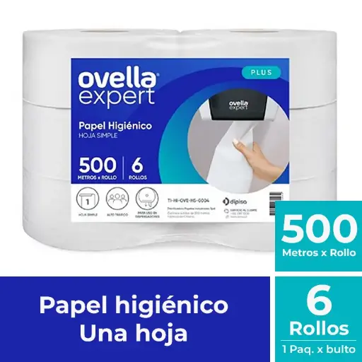 [PAPHIGJUM015] Papel higiénico jumbo Ovella una hoja pack 6x500 m